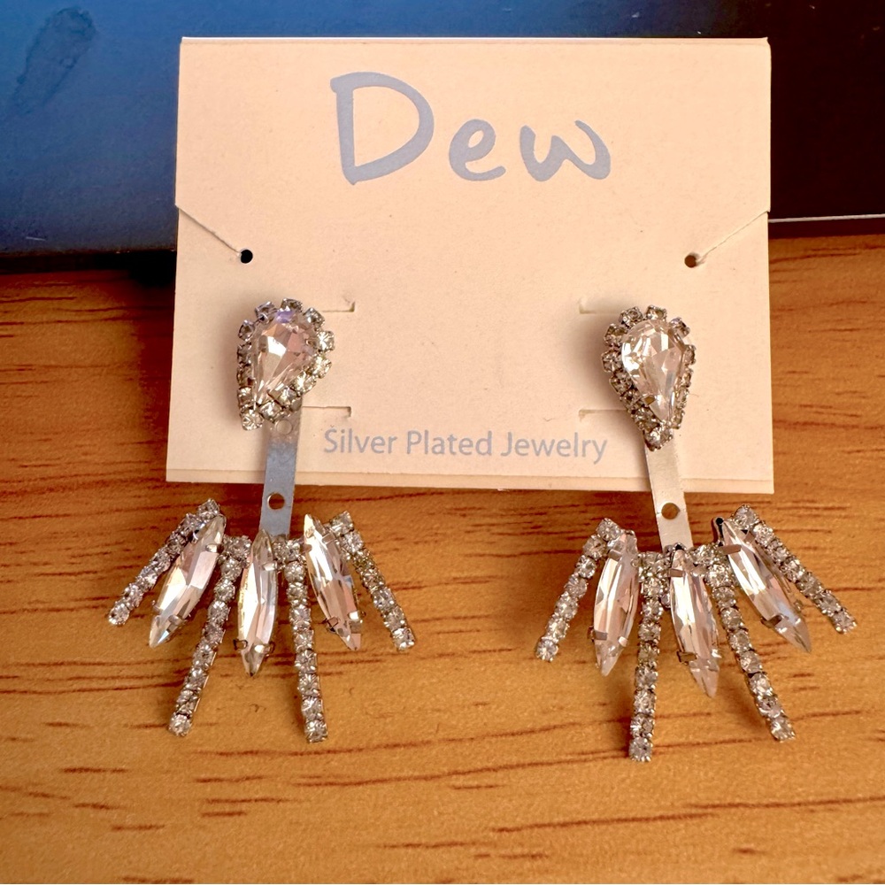 Simulated Crystal Silver Tone Ear Jacket Earrings